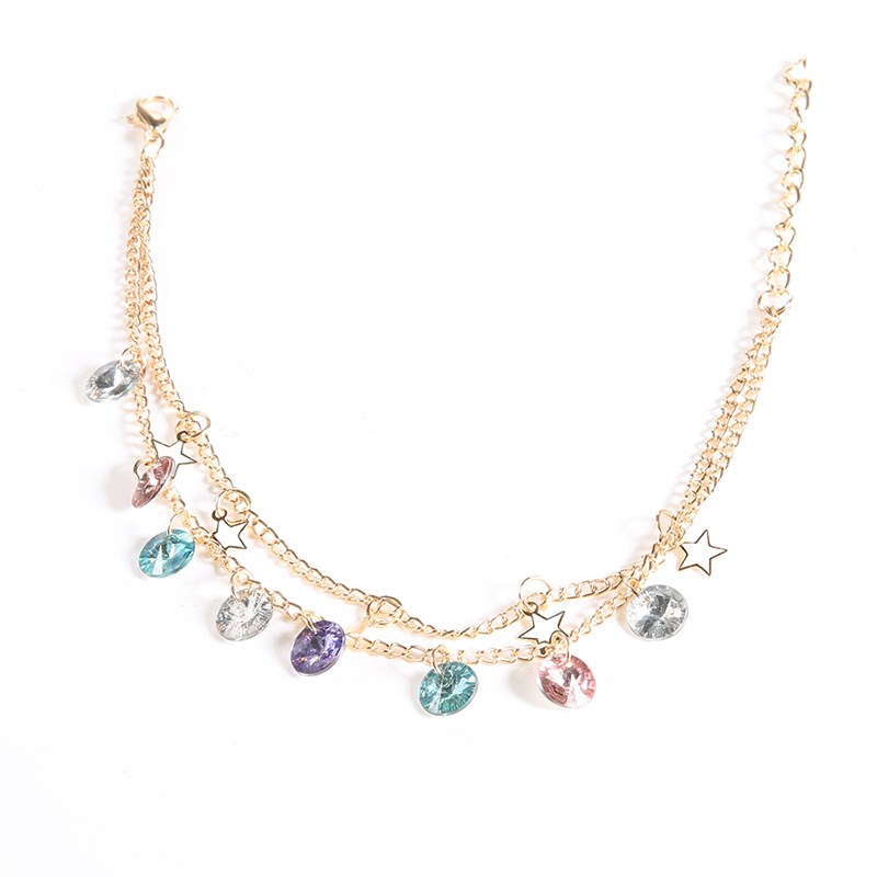 Female colored diamond 5-pointed star multi-layer anklet set - 图0