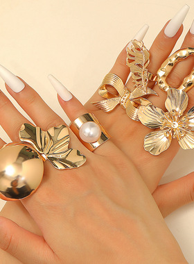 girl Exaggerated atmospheric finger rings Flower Female Ring
