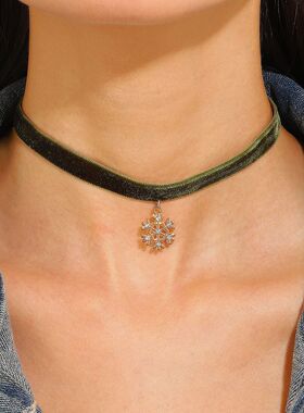 Christmas Snowflake tree bell velvet Short clavicle necklace
