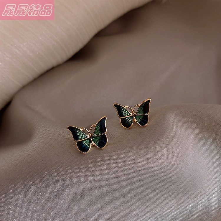 female temperament Vintage earrings Butterfly small stud - 图3