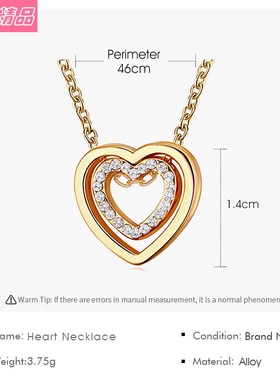 Girls Simple Rhinestone Double Heart Necklace Bridal Jewelry