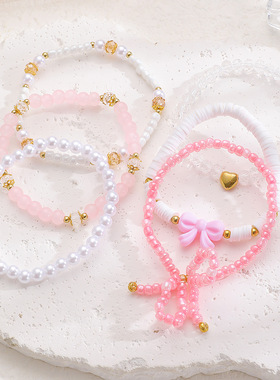 New Bohemian Beaded Love Fashion Bow Pearl Crystal Bracelet