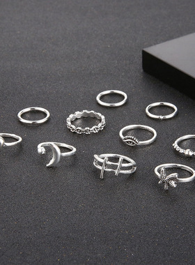 欧美戒指European American Bohemian English Letter Joint Ring