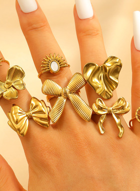 Fashion Open Mouth Gold Ring bow flower female Jewelry Ring