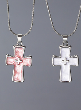 十字架项链 woman Sweet cool cross pendant necklace men pink