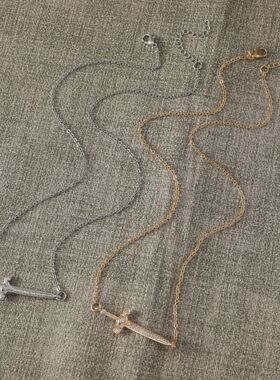 cross sword Flower pendant necklace collarbone chain女锁骨链