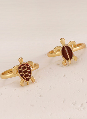 Two Cute Turtles Plated Summer Ocean Rings Set Ring Ring戒指