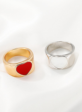 Red big heart ring bear index finger ring female大爱心戒指