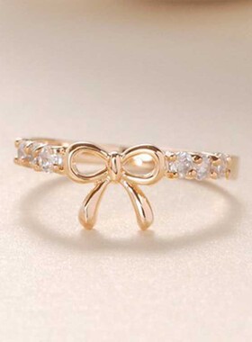 镶钻蝴蝶结戒指指环女 Simple Diamond Bow knot Ring Hand Ring