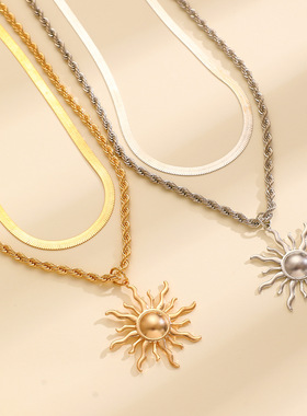 Sunflower flame pendant necklace jewelry sun clavicle chain
