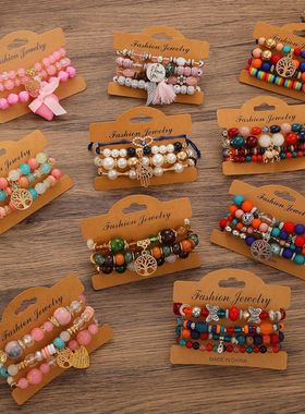 Bohemia Colored bead string bangle Beaded Bracelet Women手链