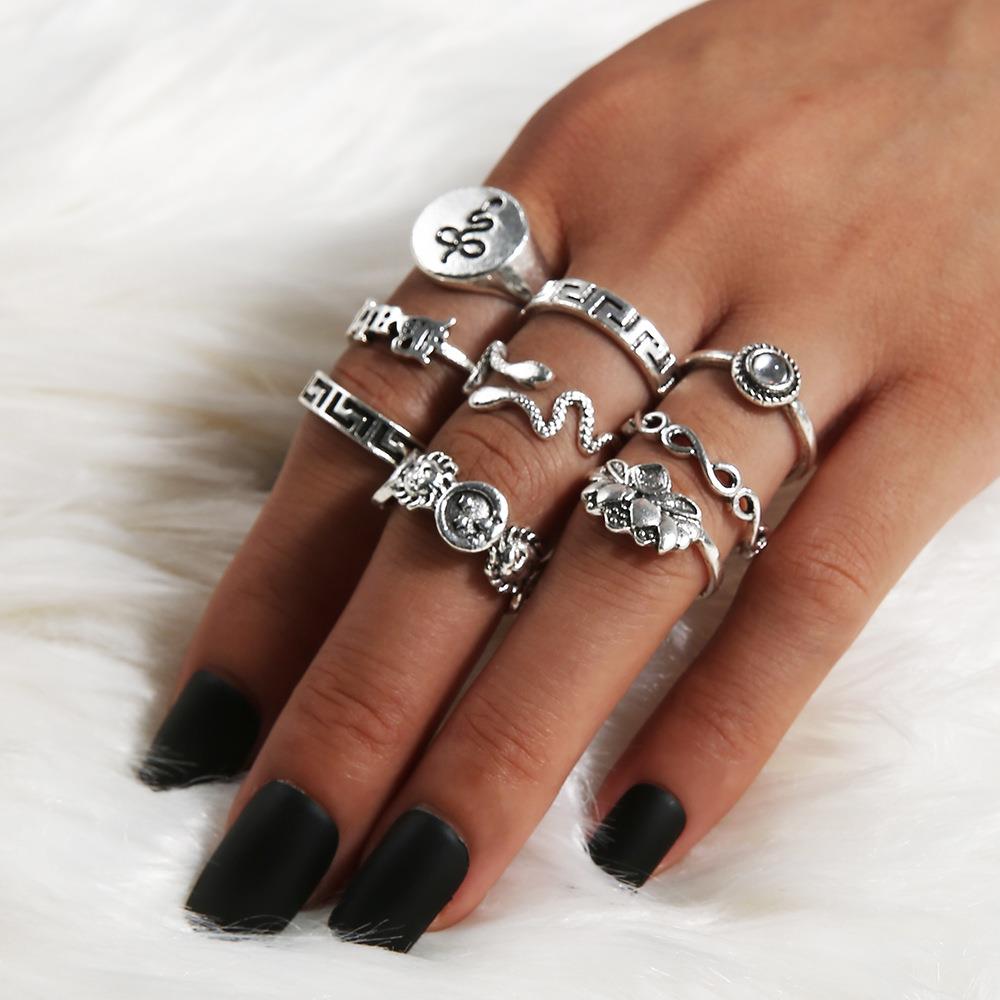 new snake-shaped joint ring set rings jewelry 关节戒指饰品女 - 图1