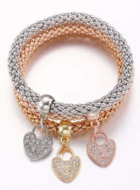 手链elastic corn chain inlay diamond heart pendant bracelet