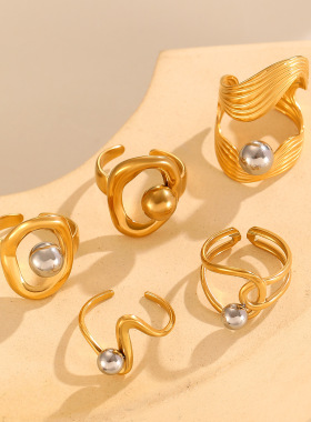 New Open Ring Gold Silver Color blocked Spherical Ring/Ring