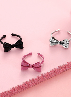 戒指 Girl Sweet Pink Black Bow Finger Ring Female Open Rings