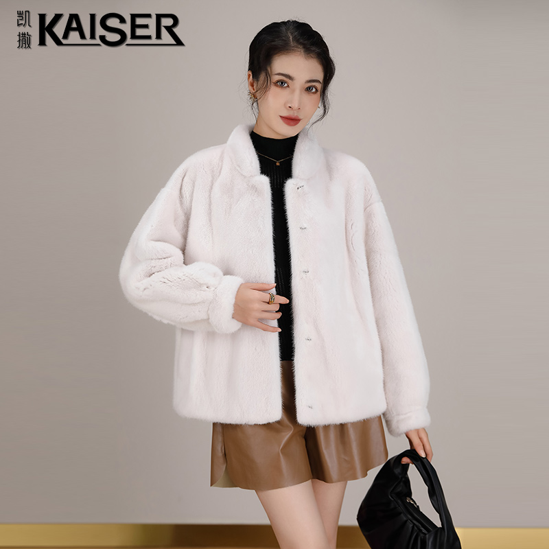 Kaiser/凯撒2023年冬进口皇冠天鹅绒貂皮大衣女整貂水貂皮草外套