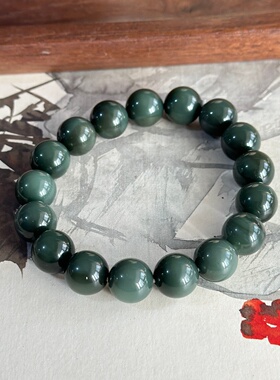 精品纯天然正宗新疆和田玉塔县青玉手串12mm圆珠单圈塔青玉石手链