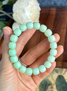纯天然和田玉青海料粉青渐变色手串10mm直切老型珠玉石单圈手链