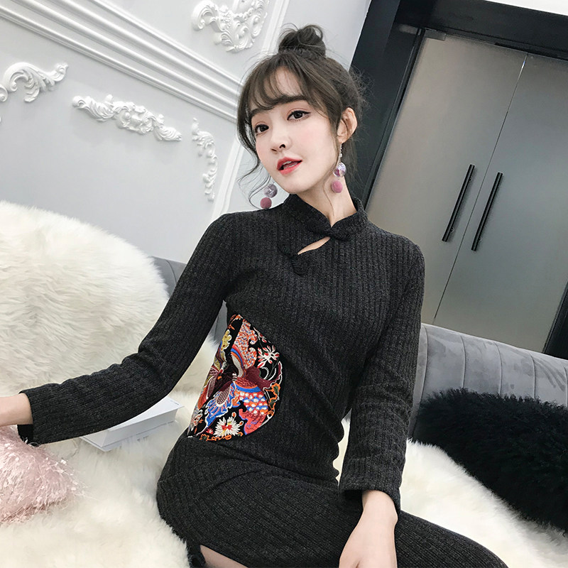 复古中国风春秋改良版旗袍2025新款长袖年轻款气质新中式连衣裙 - 图0