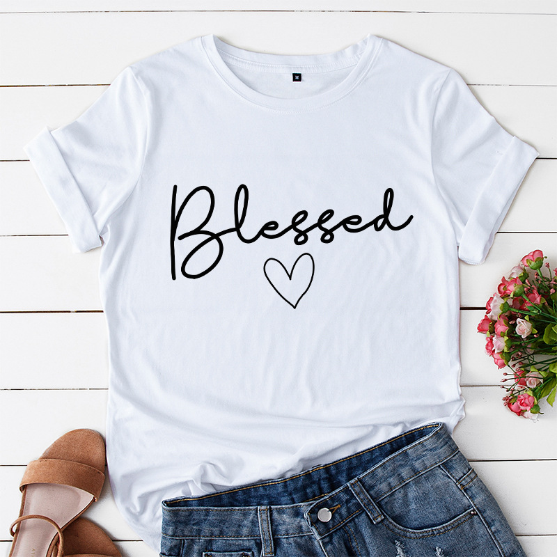 纯棉短袖T恤女Cotton Women Summer tshirts Ladies blessed tops - 图0