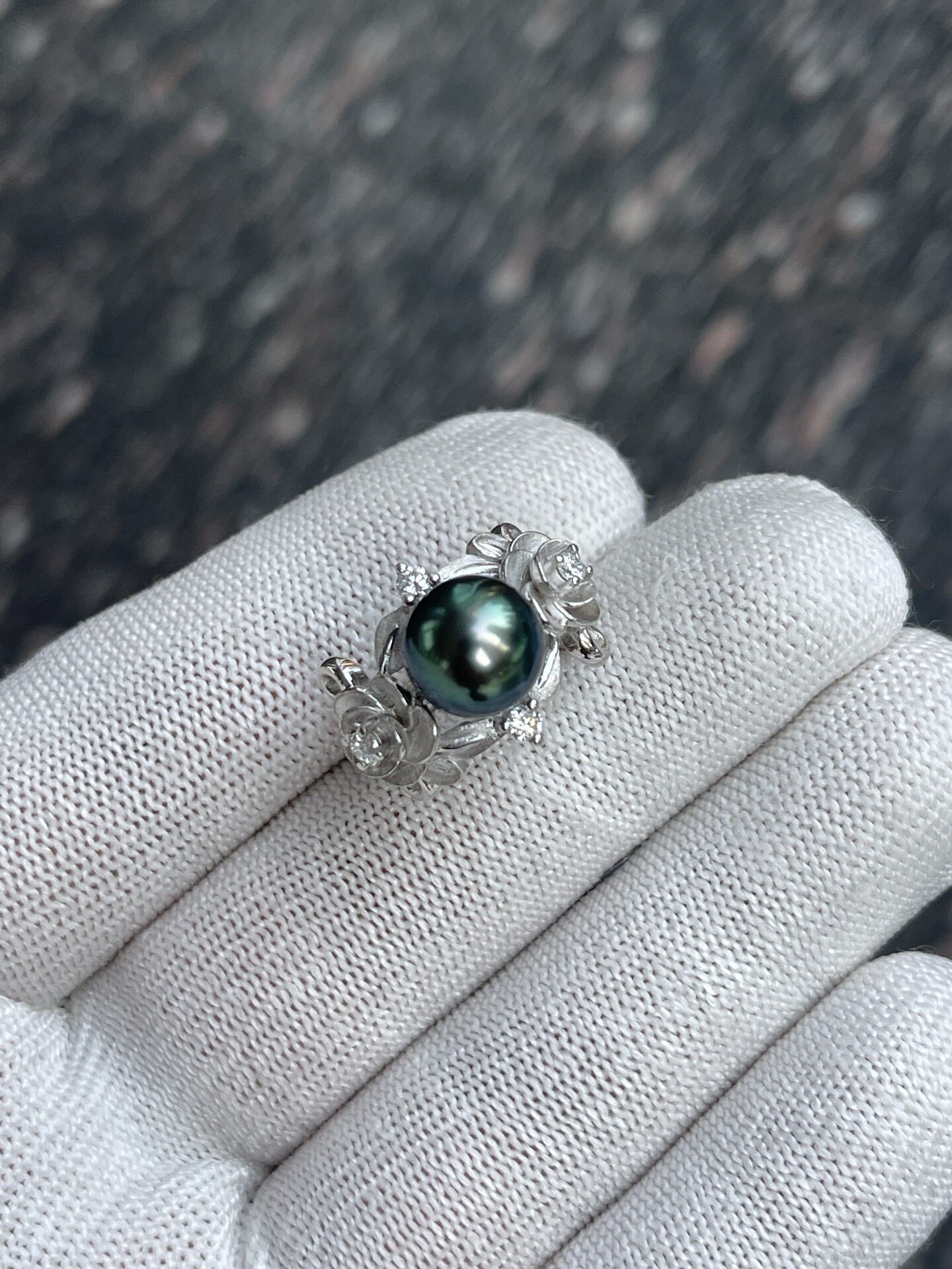 Blue and green rose style, round 9.83mm colorful Tahitian malachite green ring, heavy industry s925 cultivated diamond