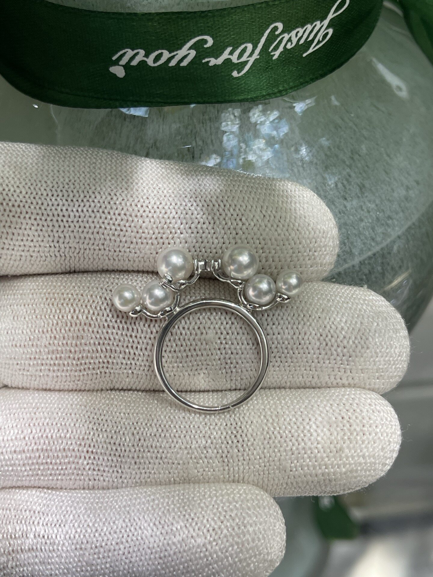 Japanese finished product, chic 4.5 6.5mm seawater akoya multi-bead ring, 18k natural diamond