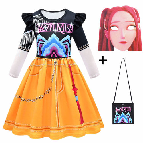 kpop猎魔女团服装女童zoey米拉鲁米rumi长袖连衣裙儿童万圣节cos - 图1