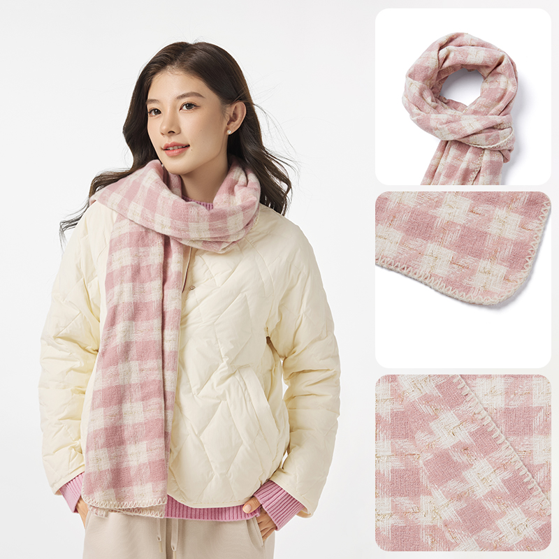 热风2025年冬季新款女士方格围巾保暖流苏千鸟格围脖披肩围巾