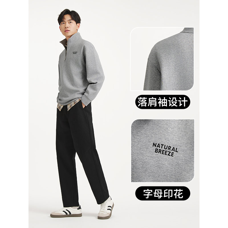 热风男士卫衣2025年秋季新款立领半拉连美式学院风内搭上衣卫衣 - 图1