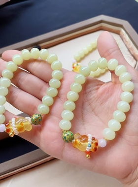 黄口料和田玉手链女款单圈手串饰品礼物送女友闺蜜生日礼物