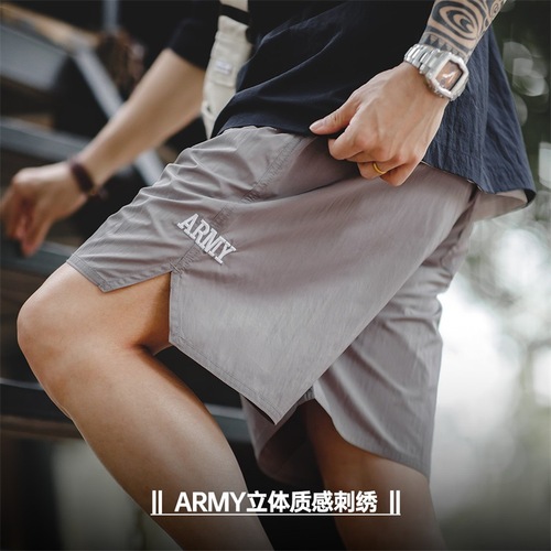 马登工装美式复古ARMY训练运动短裤薄款字母刺绣直筒四分裤男夏季