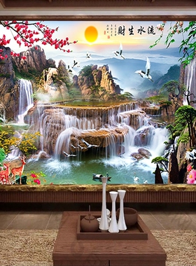 贴纸3D风景墙面贴画沙发电视背景墙大自然客厅墙上装饰风景画自粘