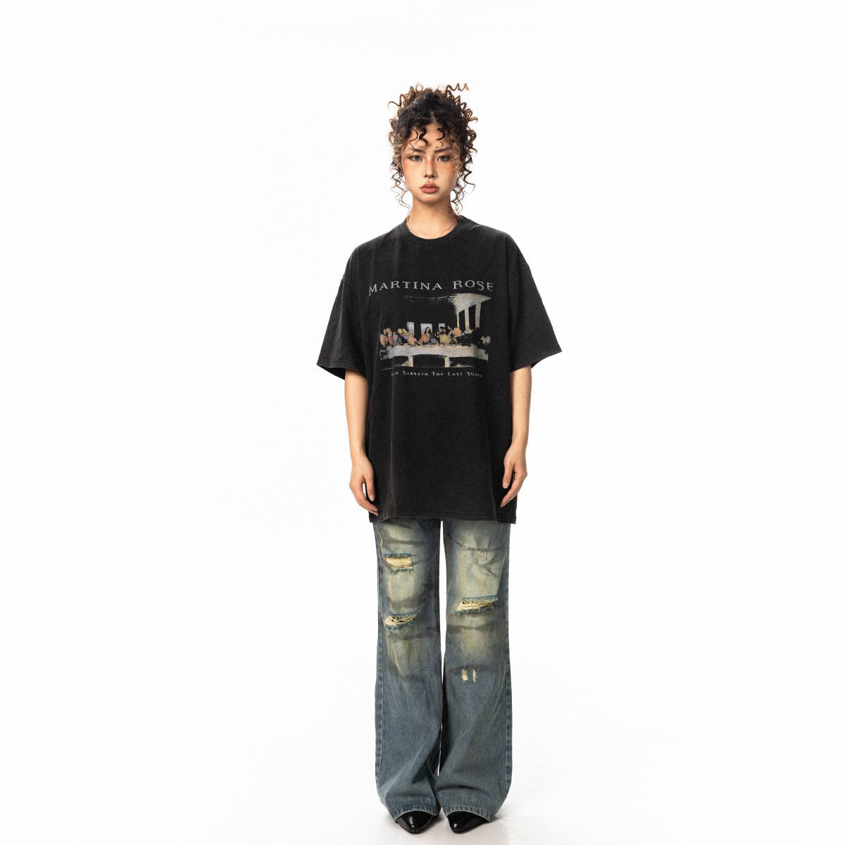 BLACKBB/原创hiphop水洗美式复古T恤男女夏季纯棉宽松做旧短袖潮-图3