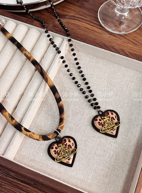 西太后土星豹纹爱心项链