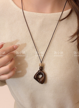 新中式几何木质吊坠项链