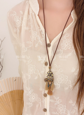 异域民族风蝴蝶花朵流苏项链