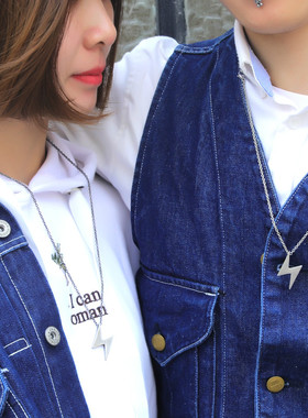 设计师新款 潮牌配饰钛钢情侣项链男女个性闪电吊坠复古欧美潮流