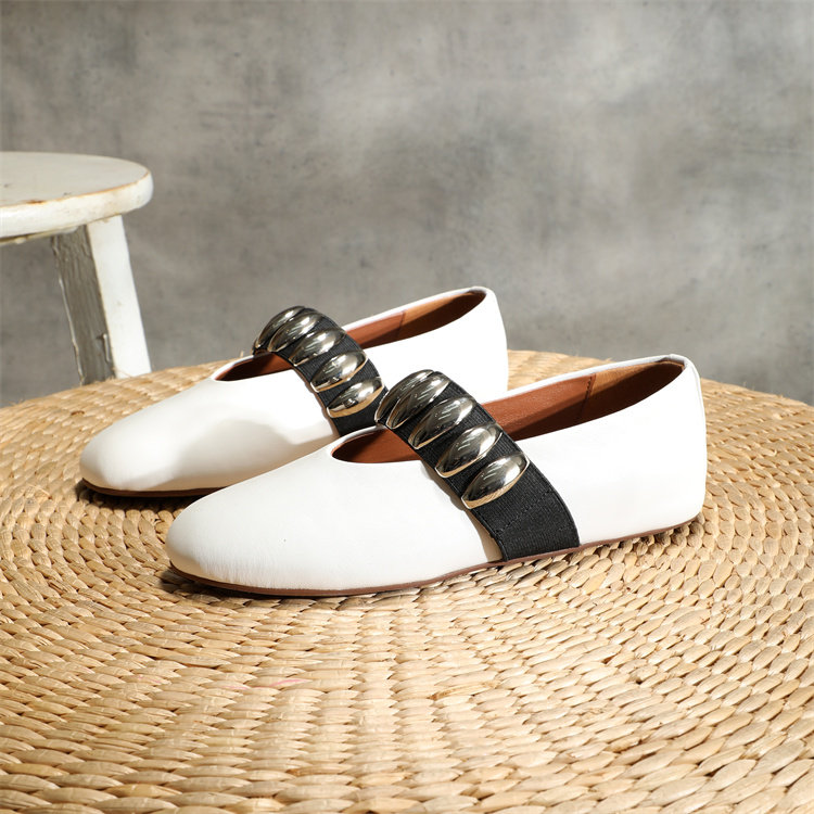 2024新款真皮圆头小香风一字带钻扣玛丽珍浅口平底舒适芭蕾简约,淘宝优惠券,粉丝福利购,淘宝优惠卷