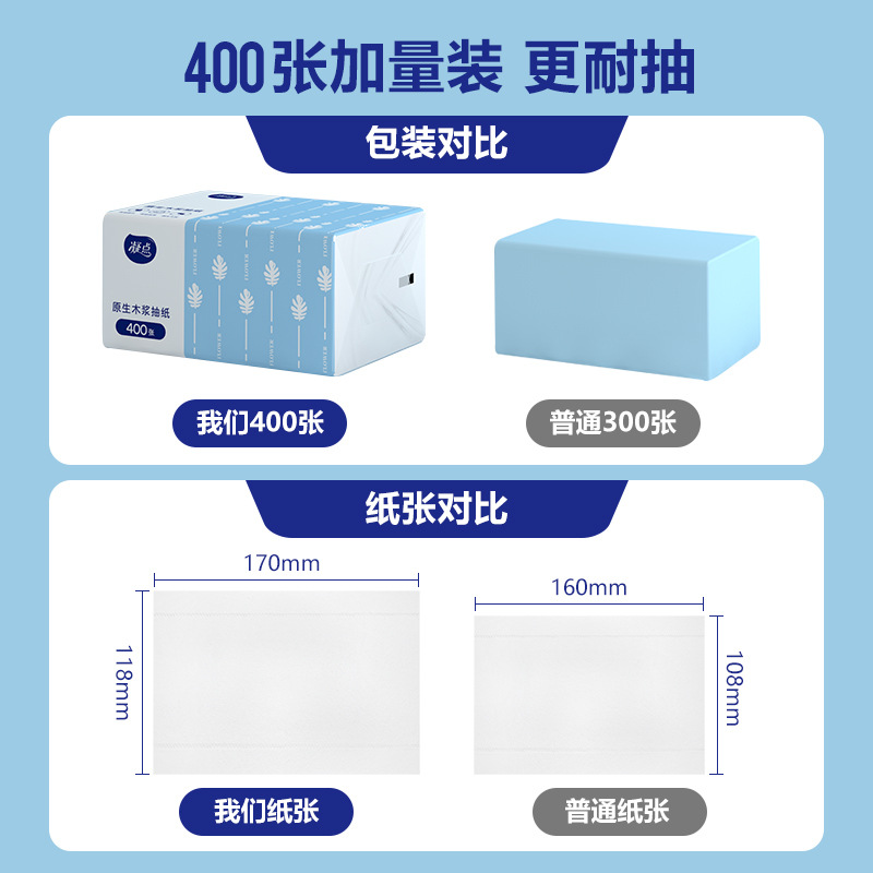 400张抽纸大包纸巾整箱家庭实惠装卫生纸家用餐巾纸面巾纸擦手纸