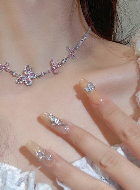 韩版气质甜美粉系蝴蝶项链