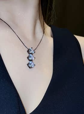 魅芽仙骨黑金锆石超闪锁骨链女