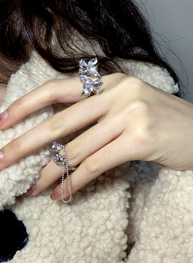 流苏链条百搭ins锆石蝴蝶戒指