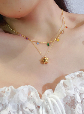 魅芽仙骨不掉色彩色水晶星星项链