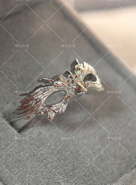 女生乙游纯银个性光列面具戒指