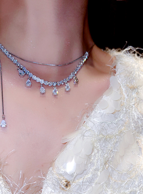 魅芽仙骨甜美原创水滴锆石锁骨链