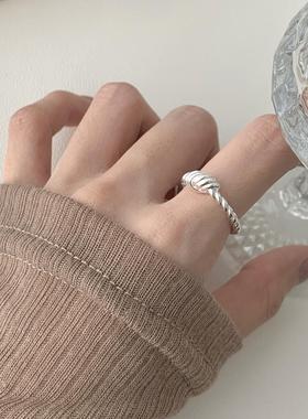 欧美高级感S925纯银编织缠绕麻花戒指女ins潮流简约打结开口指环