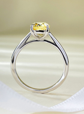 珠宝S925银1.25克拉枕形黄钻戒指方形仿真钻石戒指女结婚戒