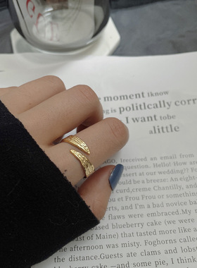 日韩风新款个性不规则金银锡箔纸纹S925纯银戒指百搭潮流手饰女