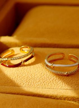 红色星星开口戒指女复古可调节指环小众设计轻奢高级感叠戴食指戒