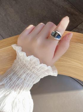 日韩S925纯银几何极简简约戒指女设计感ins网红宽面不规则食指环